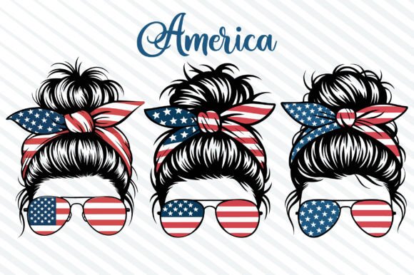 American Flag Messy Bun SVG