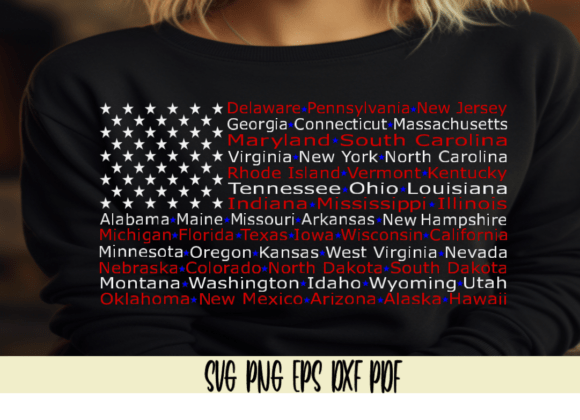 American Flag with All 50 States, July 4 Graphics