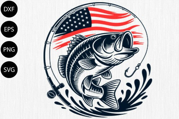 American Flag with Fish SVG: Graphics for Crafts