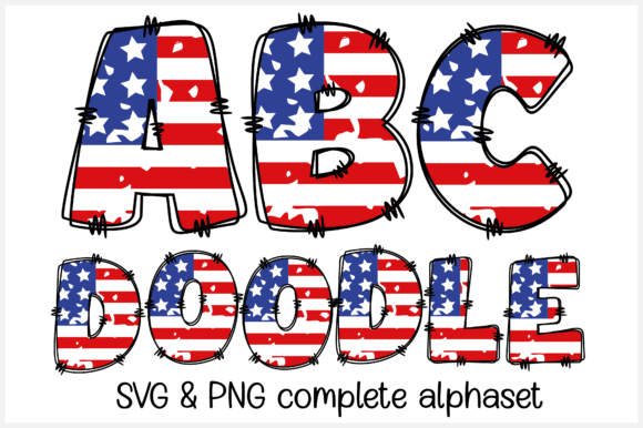 Grunge Doodle USA Flag Alphabet SVG PNG for Crafts & Graphics