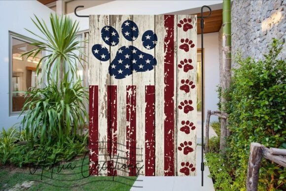 Patriotic Garden Flag + Pet Paw Print Graphics