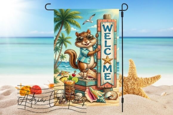 Summer Garden Flag: Squirrel Welcome Graphics for Crafts