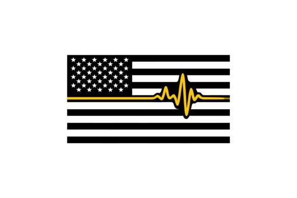 Thin Gold Line USA Flag Heartbeat SVG Graphics