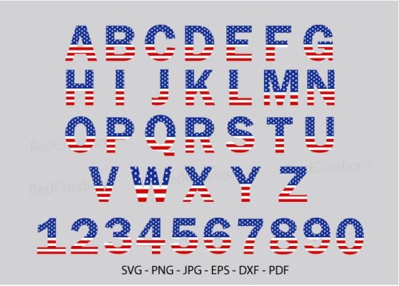 USA Flag Alphabet Numbers Graphics for Crafts