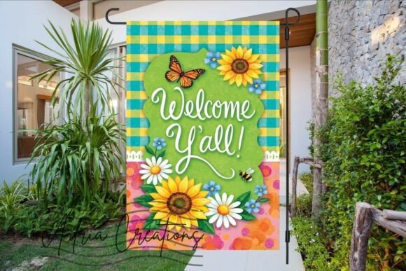 Welcome Y All Floral Garden Flag Bee Graphics